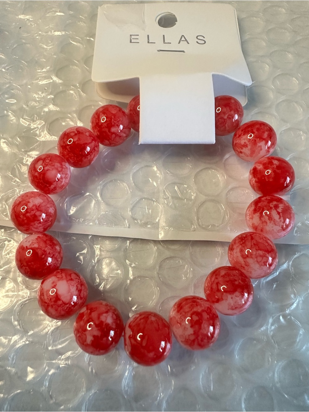 Ella Red Marble Beaded Stretch Bracelet glass